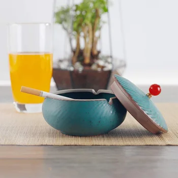 

Ashtray for Outdoors with Lid Ceramic Wind Ashtray Odor-Proof Storm Mesh Ashtray for Home Office Decoration