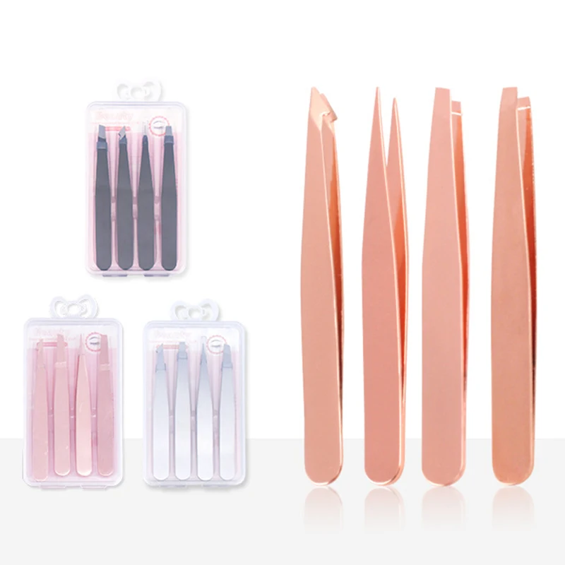 

3pcs/set Professional Metal Slant Tip Hair Removal Mini Eyebrow Tweezer Eyelash Extention Grafting Tweezers Nipper Makeup Tools