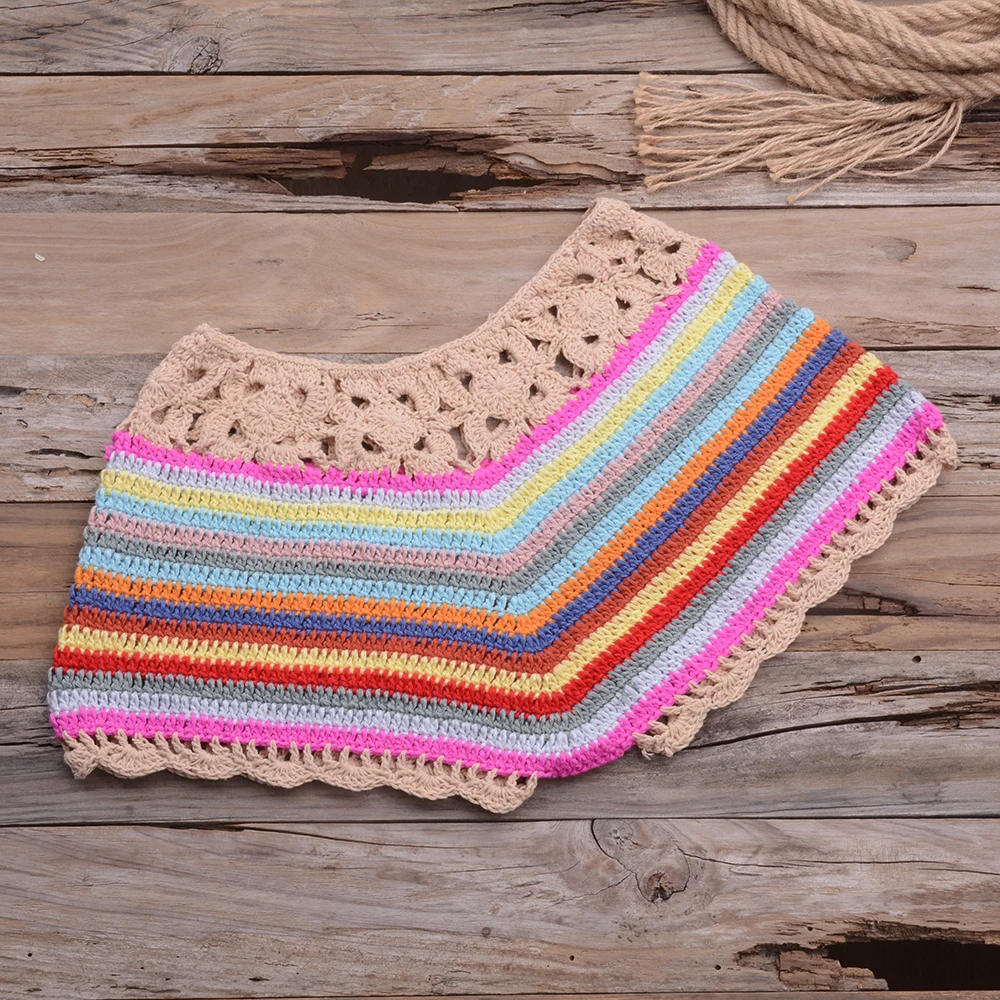Mixed Colorful Stripe Knitted Crochet Shorts Women Fashion Summer Elastic Low Waist Shorts Beach Tight Bottom