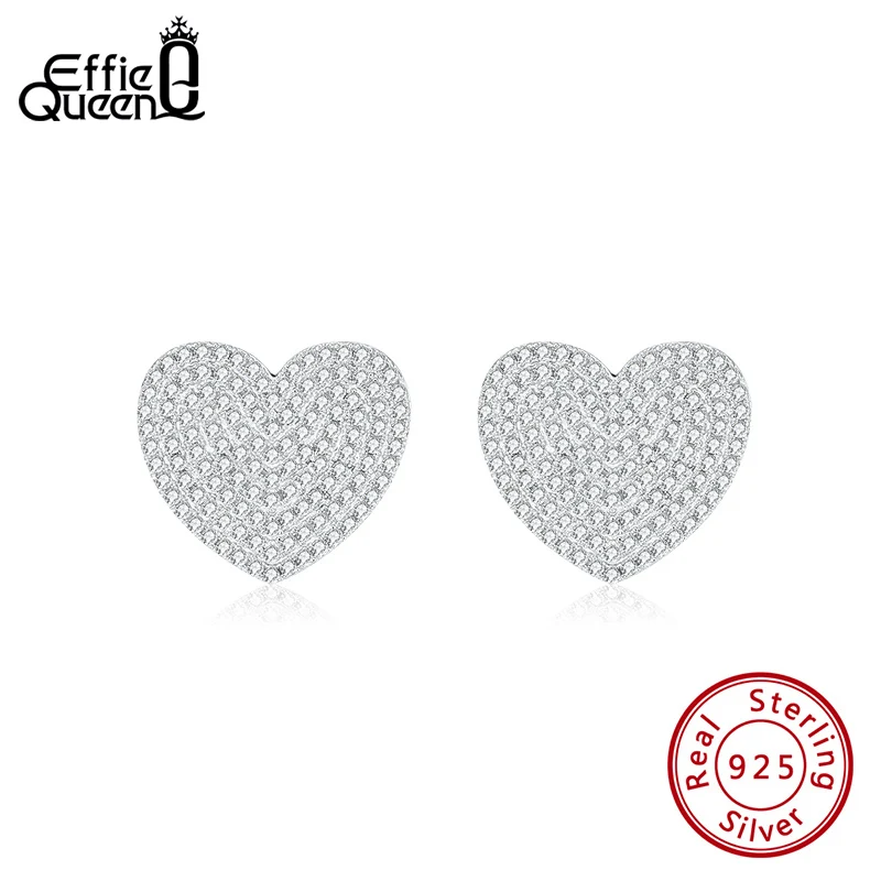 

Effie Queen Trendy Simple AAAA Cubic Zircon Stud Earrings 925 Sterling Silver With Heart Shape Earring Jewelry Party Gift BE198