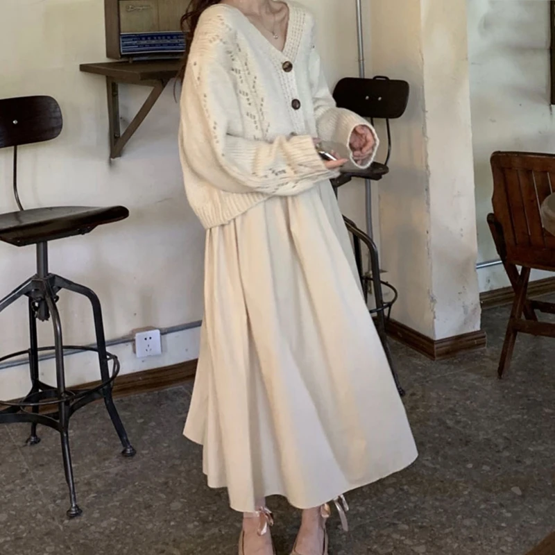 RealShe, женский кардиган, набор, длинный рукав, на пуговицах, свитера, для девушек, весна, Повседневный, уличная одежда, кардиган с воланами, женский,, 2 штуки в комплекте