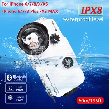 

Bluetooth Underwater Case Waterproof Case Housing Phone Cover For IPhone 6/7/8 Plus IPhone X/XS/XS MAX With Fisheye 60M/195FT