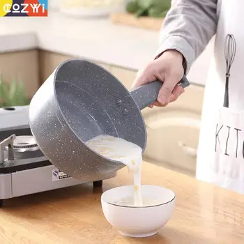 

16cm Non Stick Sauce Pan For Baby Complementary Medical Stone No Smoke Scald-proof Silicone Handle Grill Pans With Cover