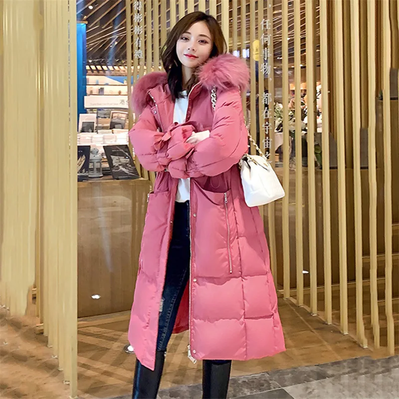 

Women Down Jacket Long Over The Knee Fashion Wild Loose Hooded Coat 2019 New Women Solid Color White Duck Down Outerwear XIN120