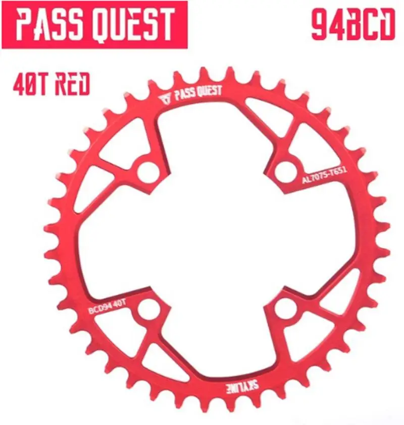 40T Red Велосипедная Звездочка Pass Quest 94BCD круглая 32 T/34 T/36 T/38 T/40 T велосипедная цепь MTB велосипедная Звездочка Корона BCD 94 для NX GX X1 - Цвет: 40T Red
