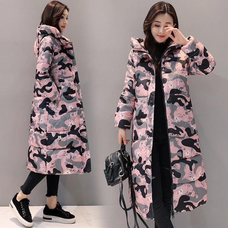 Winter women warm down jacket female camouflage Graffiti printing casual down jacket women's long section new clothing
