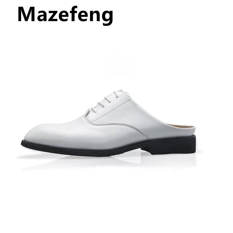 Mazefeng Для мужчин увеличить летняя обувь, шлепанцы Для мужчин с открытыми пальцами тапочки Повседневное; тапочки без пятки; однотонные уличные кожаные шлепанцы круглый носок