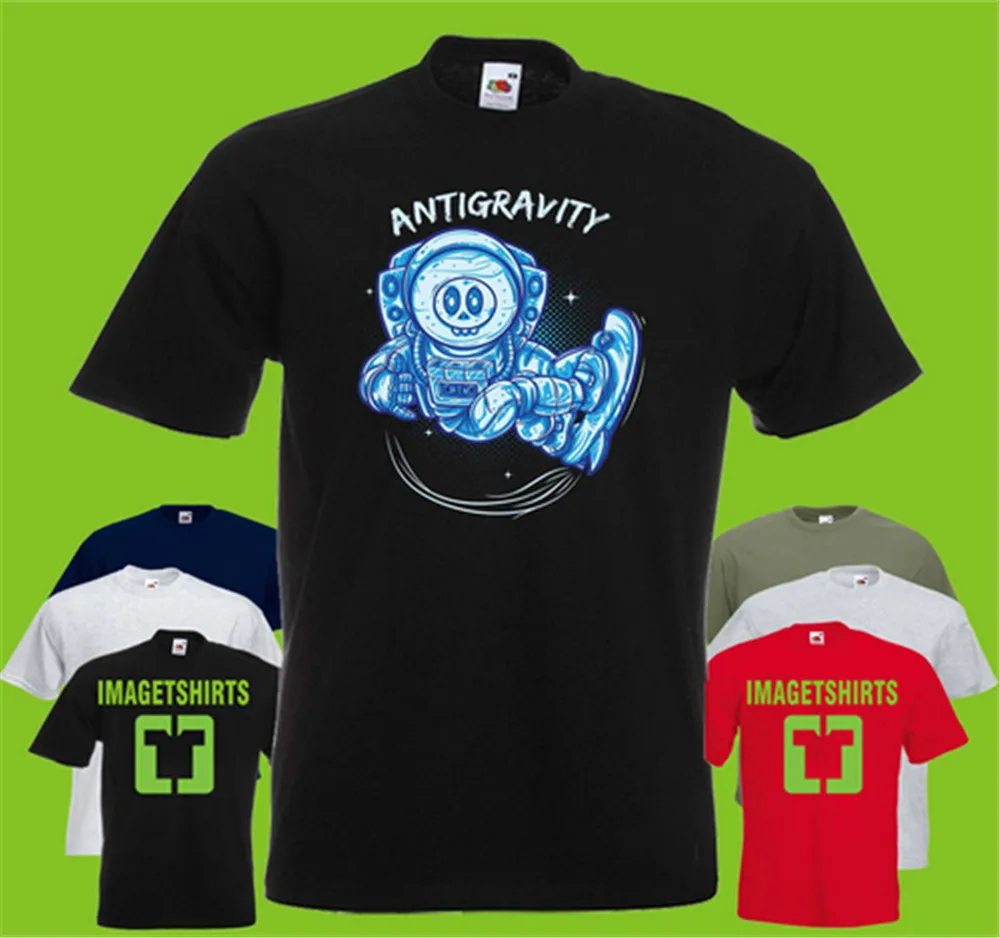 

Anti Gravity Mens Printed T-Shirt Skull Text Astronaut Space Suit Street Tee Shirt