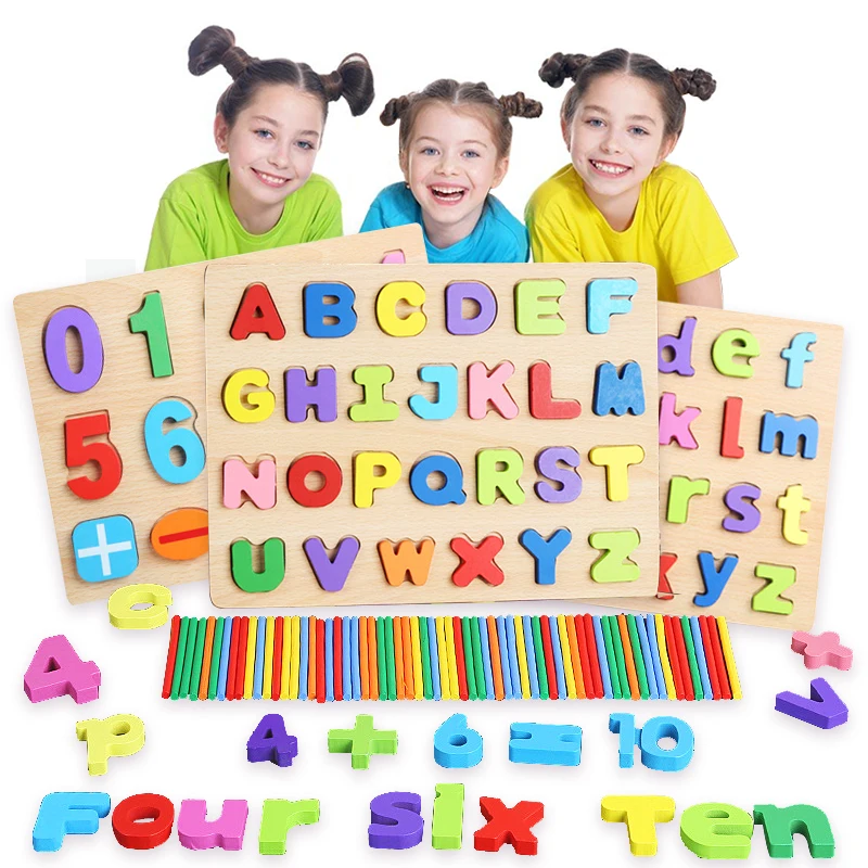 Kids Wooden Alphabet Number Puzzle Baby Colorful Letter Digital Educational Toy