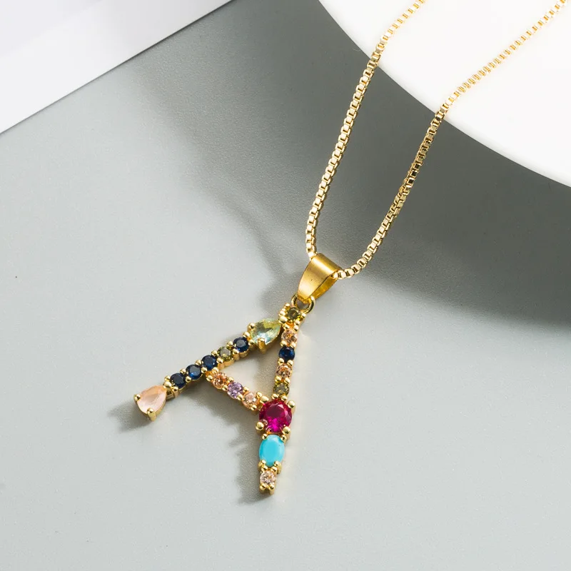 26 English Letter Necklace Women's 2020 New Bohemia Style Colored Necklace Copper Plated Gold  Clavicle Chain for Girls