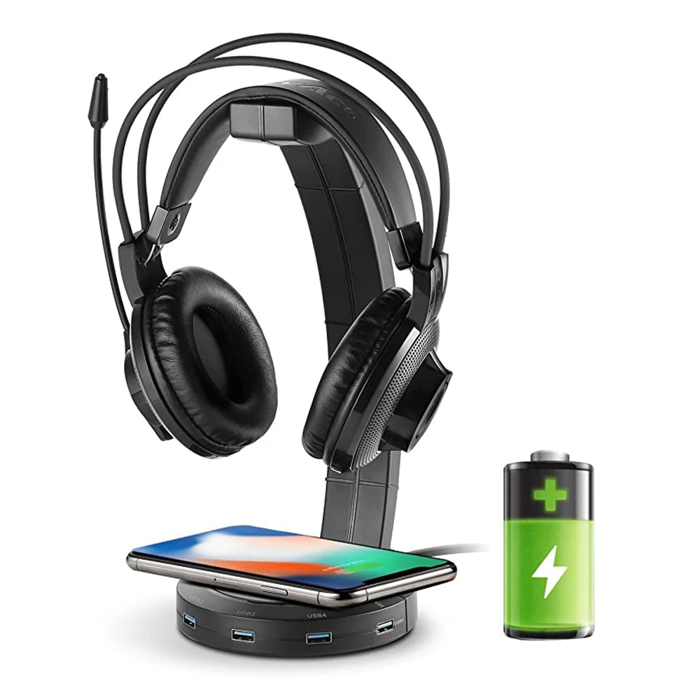 Wireless Fast Charging Headphone Stand with 4 USB2.0/3.0 Quick Charging Port Stable Foundation Headset Desk Hook Table Organizer|Earphone Accessories| - AliExpress