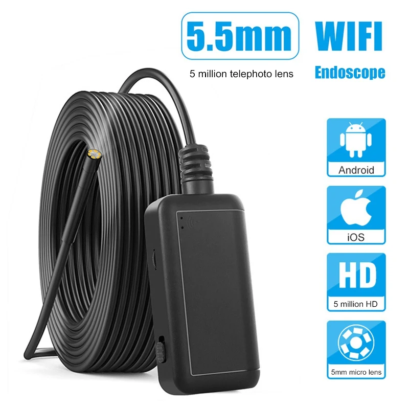 

New Semi-rigid Wireless Endoscope 14.2mm 5.0 MP HD Camera For Endoscopy 7 Inch Focal Distance For Android IOS Samsung