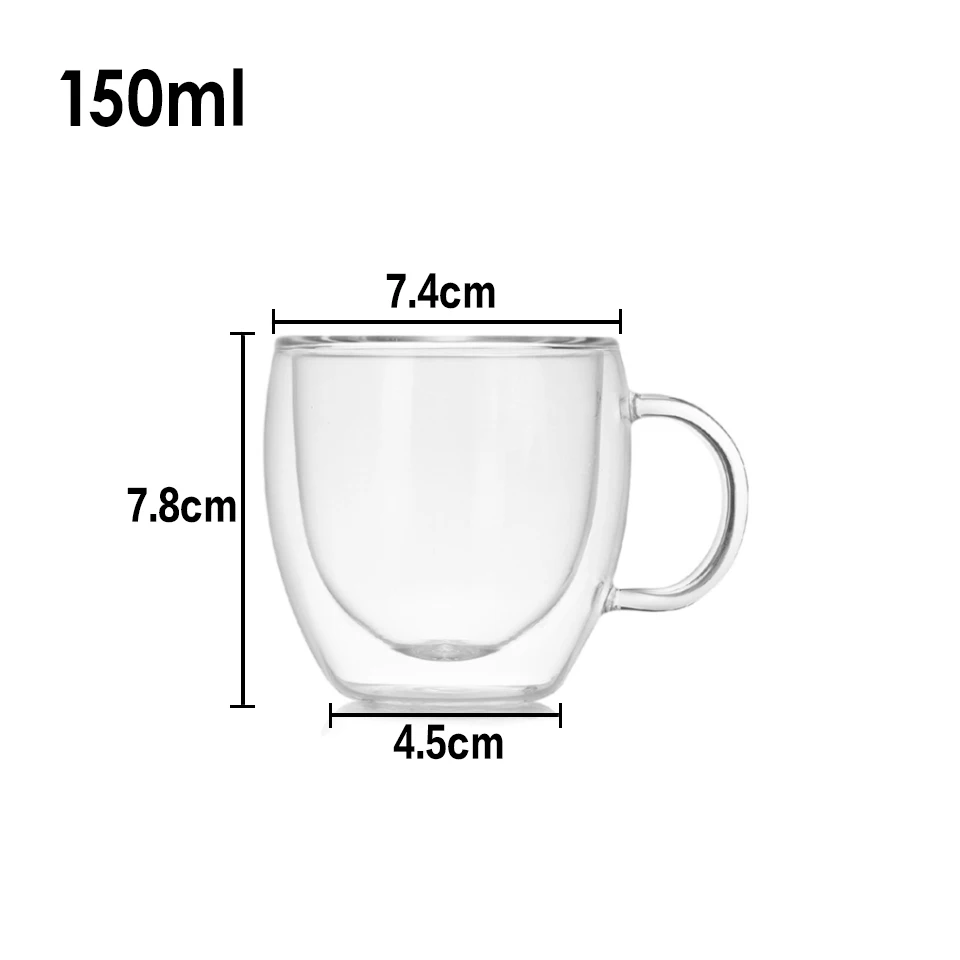 150ML CB274 Термостойкие стеклянные кофейные/чайные чашки и кружки с двойными стенками, дорожные двойные кофейные кружки с ручкой, чашки для напитков, рюмки es - Цвет: 150ML CB274