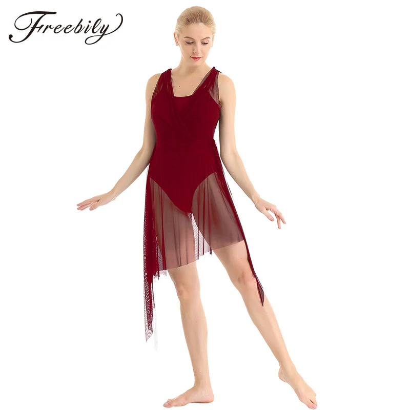 

Women Wrapped Front and Back Asymmetrical Ballet Leotard Adults Figure Ice Skating Dress for Performance Competition Costumes