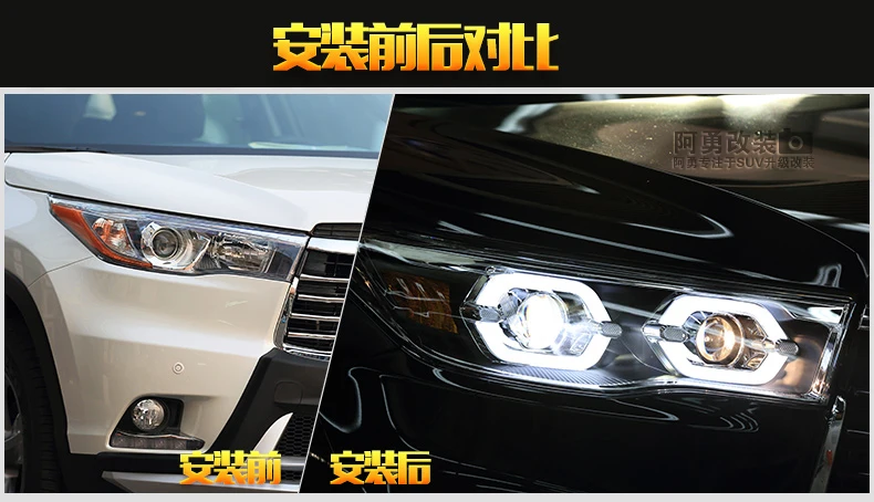 Автомобильный Стайлинг головная лампа для фары Toyota Highlander новая светодиодная… для Kluger фары drl Объектив двойной луч H7 HID Xenon