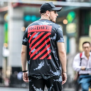 

Summer new large size tide brand T-shirt men's printing fat short sleeves increase guy
