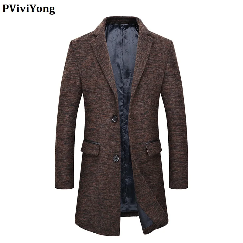 PViviYong,, Корея, Новое поступление, зимний, толстый, шерстяной Тренч, пальто для мужчин, тонкие куртки, Мужская парка, плюс-размер, M-XXXL, HY8821 - Цвет: Коричневый