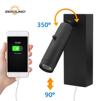 

Zerouno bedside table lamps led reading lamp bedroom wall lights usb 350 degree angle rotating aluminum body usb port desk lamps
