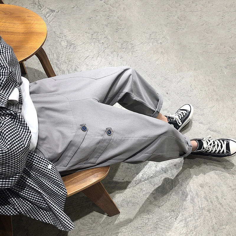 2020 Spring And Autumn New Men's Trend Nine Points Straight Pants Solid Color Low Waist Fashion Casual Pants Black / Grey /Khaki