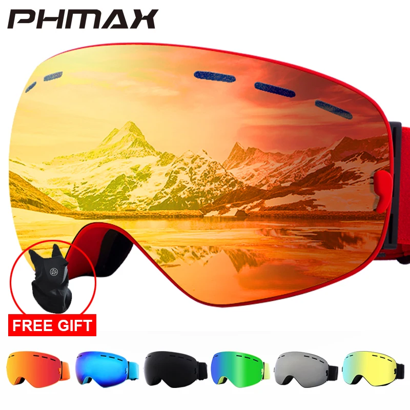 Online PHMAX 2019 gafas de esquí con máscara de esquí hombres mujeres Snowboard gafas de esquí protección UV400 Anti niebla gafas para nieve esquí