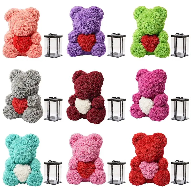 

40cm Soap Foam Bear of Roses Teddy Bear Rose Flower Artificial New Year Gifts with box for Women Valentines Gift Christmas
