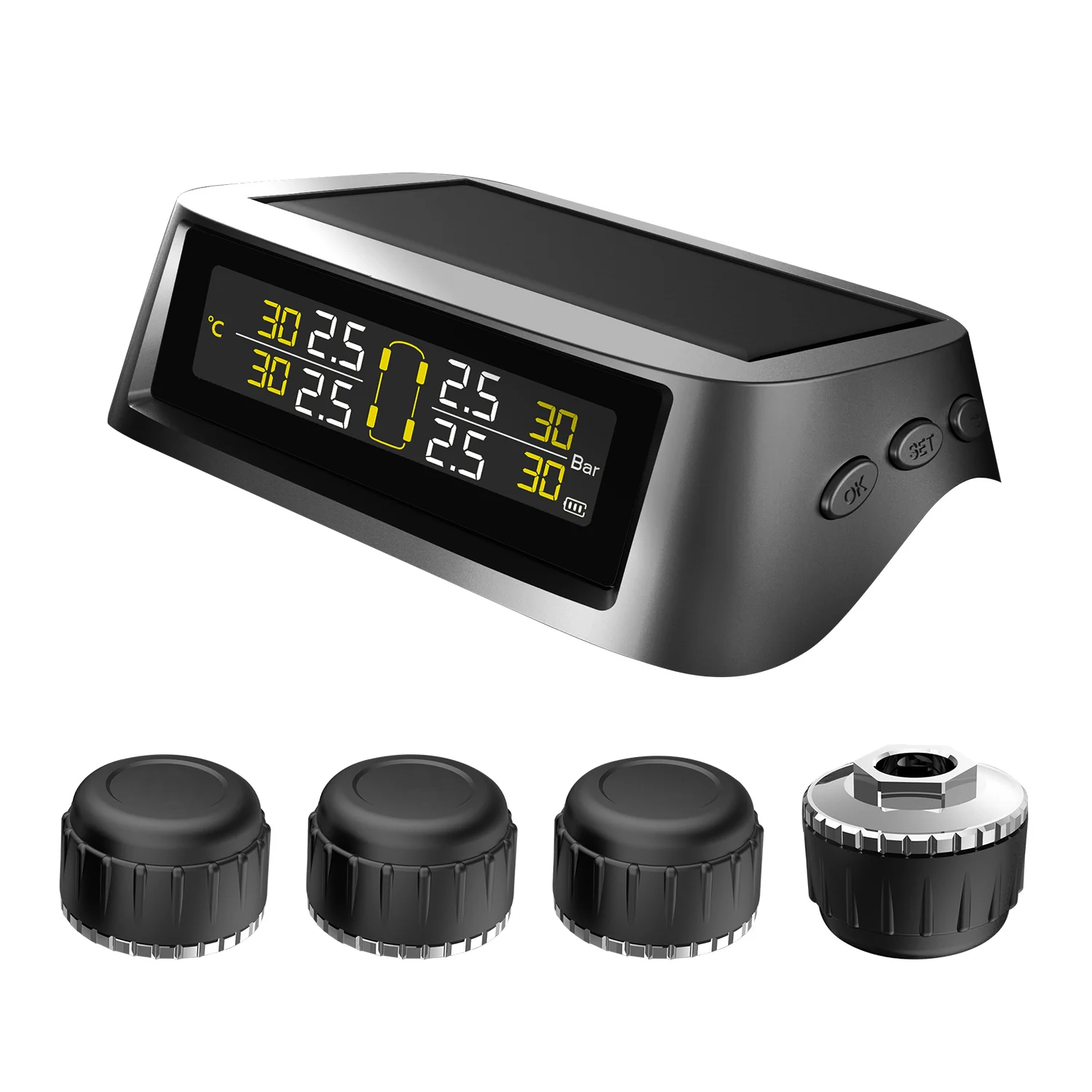 Солнечная мощность TPMS автомобильная система контроля давления в шинах 4 колеса Внешний датчик автоматическая система охранной сигнализации s давление в шинах