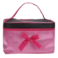 Women Travel Bow Stripe Make Up Bags Girl Cosmetic Bag Makeup Beauty Bra Wash Organizer Toiletry Pouch Storage Kit Bath Case 2