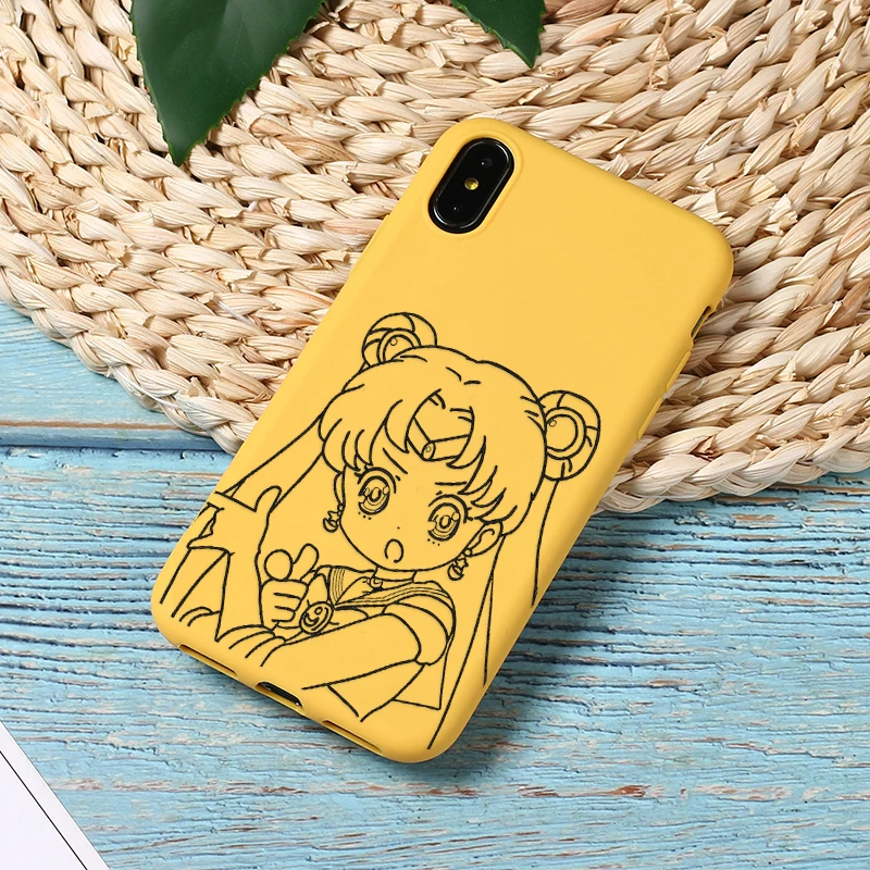 Японский аниме Kawaii чехол с принтом "Сейлор Мун" для samsung Galaxy S10 S9 S8 S7 S6 Plus Lite edge Мягкий силиконовый чехол для телефона - Цвет: Color5Yellow