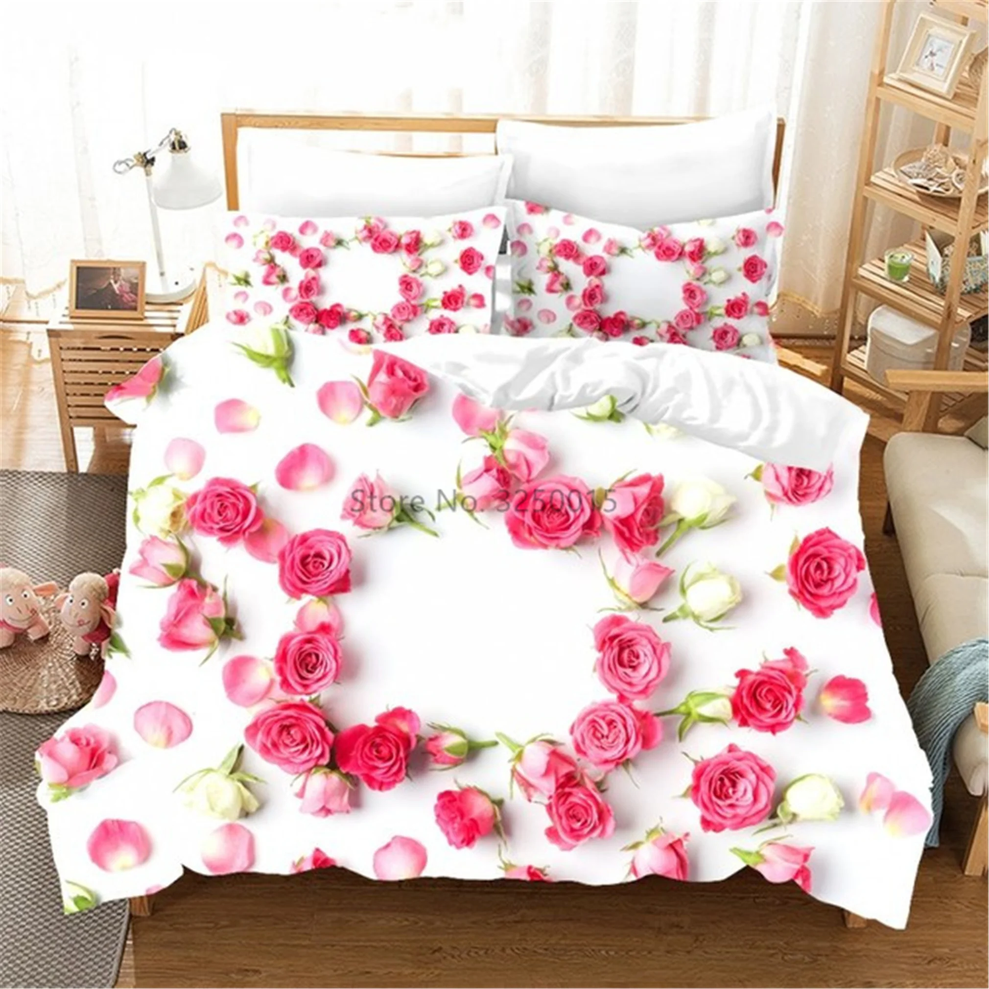

Домашний текстиль, романтический удобный Модный комплект постельного белья с розовым узором роз для пары, пододеяльник, наволочка, украшение для спальни