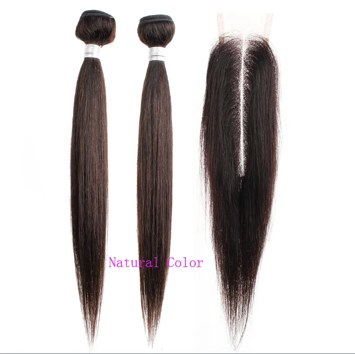 BOBBI коллекция индийские прямые волосы пучки с 2x6 Ким К closureкоричневый не Реми человеческие волосы переплетения пучки с кружевом Закрытие - Цвет: Естественный цвет