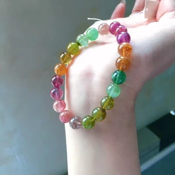 

9mm Natural Colorful Tourmaline Quartz Clear Round Beads Bracelet Brazil Women Men Crystal Fashion Certificate AAAAAA