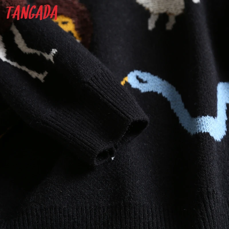 Tangada женский Шикарный джемпер с животным узором, свитер с длинными рукавами и круглым вырезом, модный теплый осенний милый свитер, Женский BC41