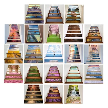 

6Pcs Natural Landscape Creative Home Floor Stickers Self-adhensive PVC Material Staircase Stickers Corridor Stairs Decoration