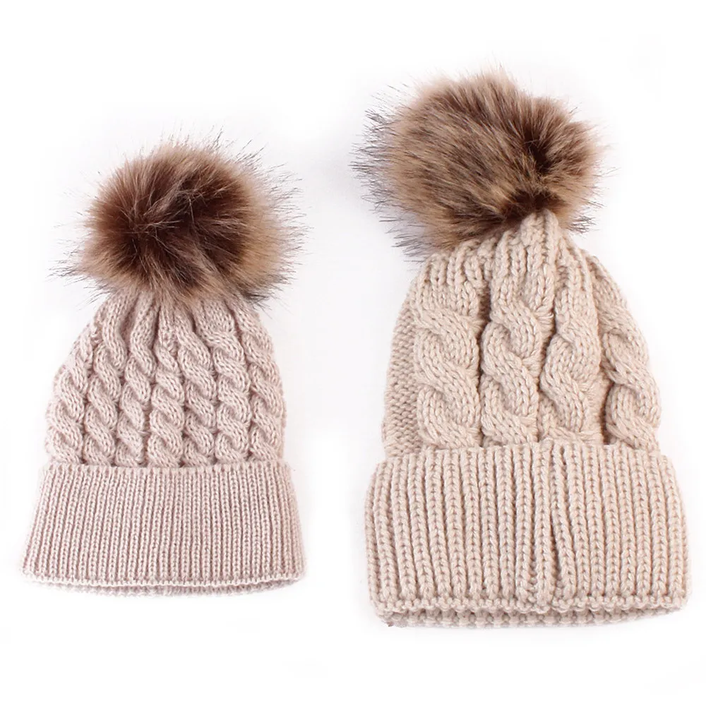 Новые модные повседневные зимние шапки и кепки, 1 комплект, Модная вязаная шапка для мамы и ребенка, сохраняющая тепло, аксессуары для детской одежды, Прямая поставка