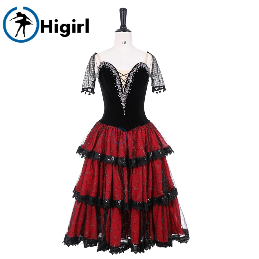 Don Quixote Variation Performance Tulle Dress Spanish Kitri Ballet Long Tutu Red Black,Professional Ballet Stage Costume BT9500 Don Quixote Variation Performance Tulle Dress Spanish Kitri Ballet Long Tutu Red Black,Professional Ballet Stage Costume BT9500