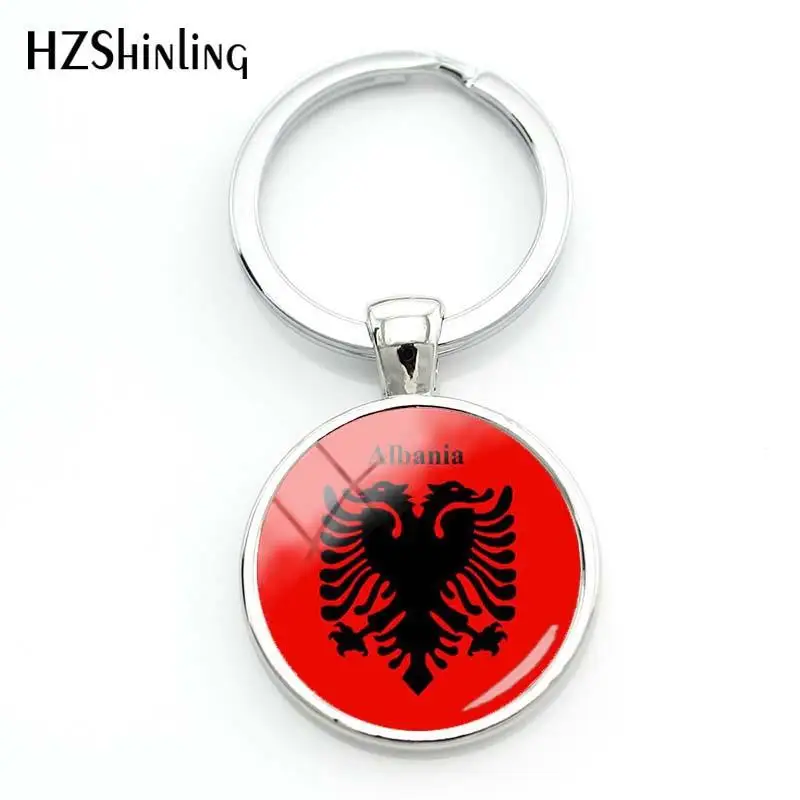 2018 Mode-Schlüsselanhänger mit Albanien-Flagge für eine Frau, französische Flagge, Glaskuppel-Schlüsselanhänger, Guatemala-Glas-Cabochon-Schlüsselanhänger