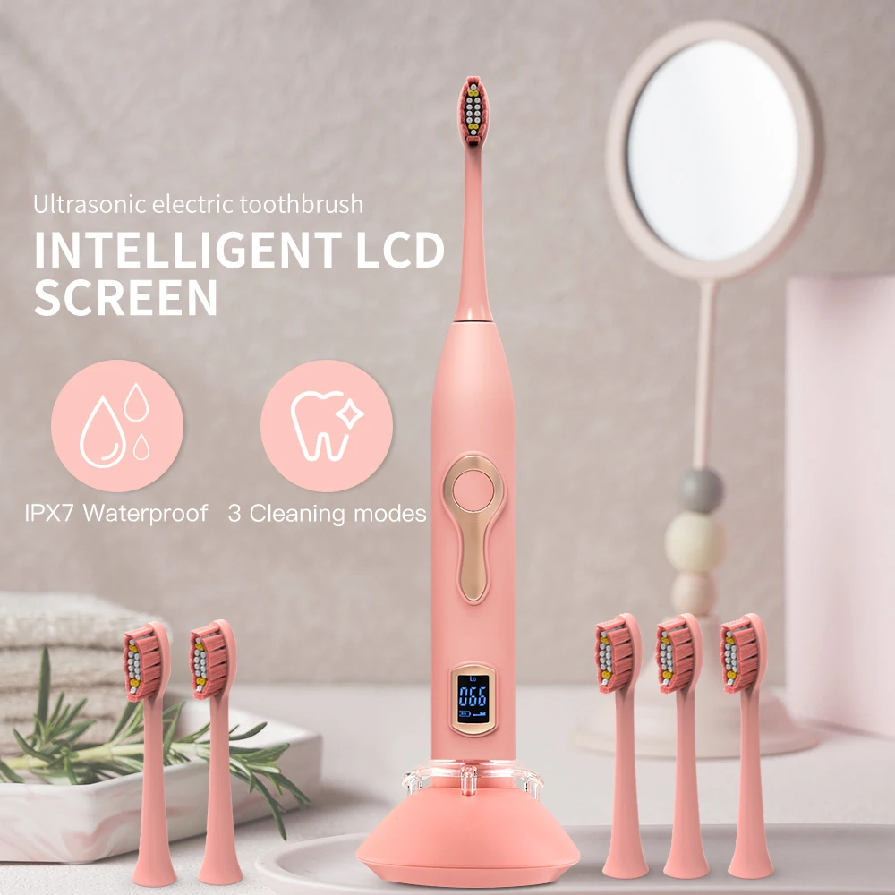 Ультразвуковая электрическая зубная щетка с ЖК-дисплеем сменные насадки для