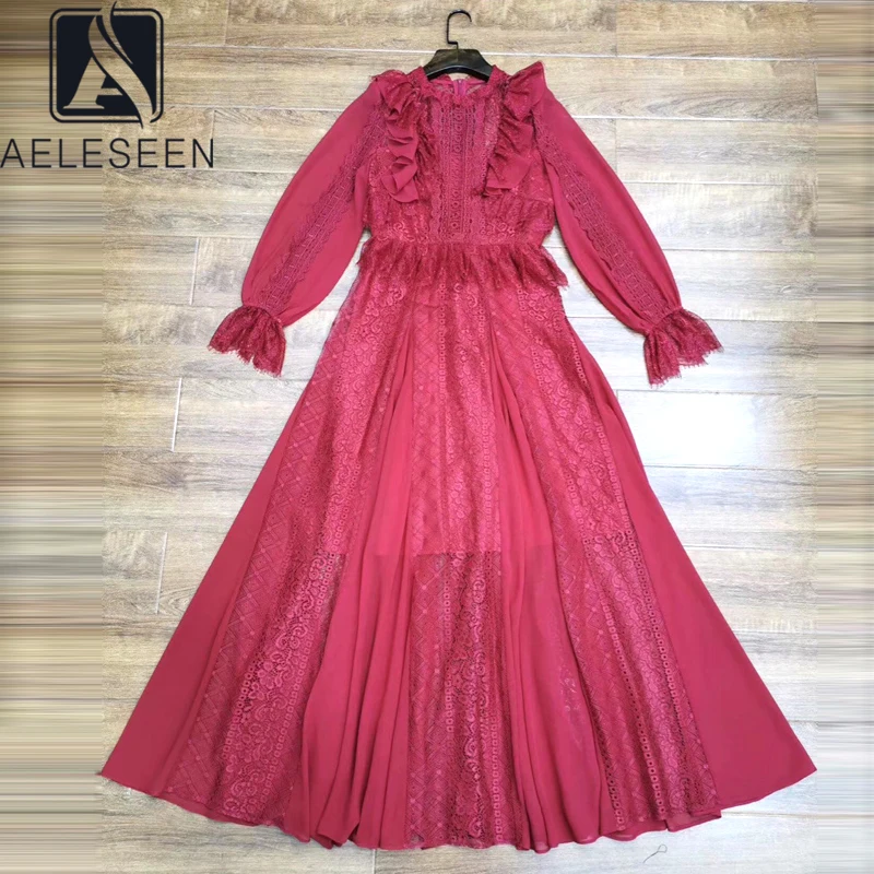 Женское кружевное платье макси AELESEEN синее элегантное праздничное большого