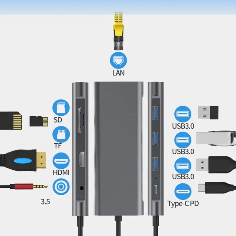 9 в 1 USB C концентратор ключ с Ethernet для MacBook Air Pro и других типов C ноутбука D08B