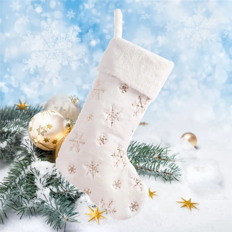 Рождественские чулки, носки, украшения, мягкие бусины, вышитые, рождественские снежинки, подарки для детей, вечерние платья, декор@ C