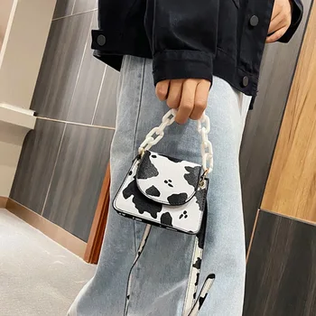 

NEW Fashion Animal Pattern PU Women Handbag Tote Acrylic Chain Mini Shoulder Bags Popular Simple Female Daily Bag shipping Free