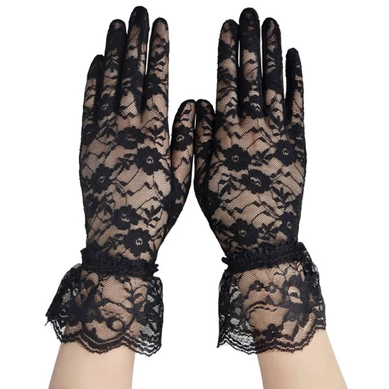 Sexy Wrist Length Women Lace Bride Gloves Lace Hand Gloves Mittens for