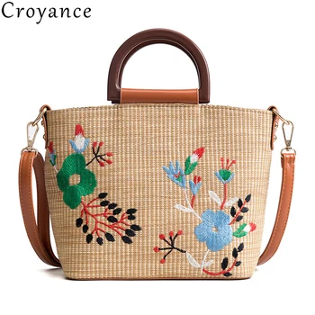 

Croyance 2020 New Fashion Straw Beach Bag Handmade Woven Shoulder Bags Bohemian Summer Vacation Handbag Casual Embroidery Bags