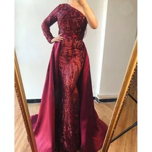 One Shoulder Burgundy Sequin Maxi Dress Single Sleeve Long Evening Party Ball Gown Floor Length Long Dress Autumn Winter