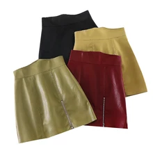 Fashion High Waist Women Skirts Zipper PU Leather Skirt Spring Summer Ladies Skirt Sweet Mini Skirt Women's A-line Short Skirts