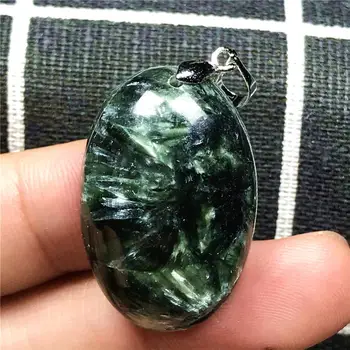 

Top Natural Green Seraphinite Beads Pendant For Woman Oval Man Crystal 30x20x10mm Beads Silver Gemstone Fashion Jewelry AAAAA