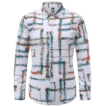 

New spring 2020 Men Fashion Casual Long Sleeved Big lattice shirt Slim Fit Male Social Business Dress Shirt Brand Men Clothing