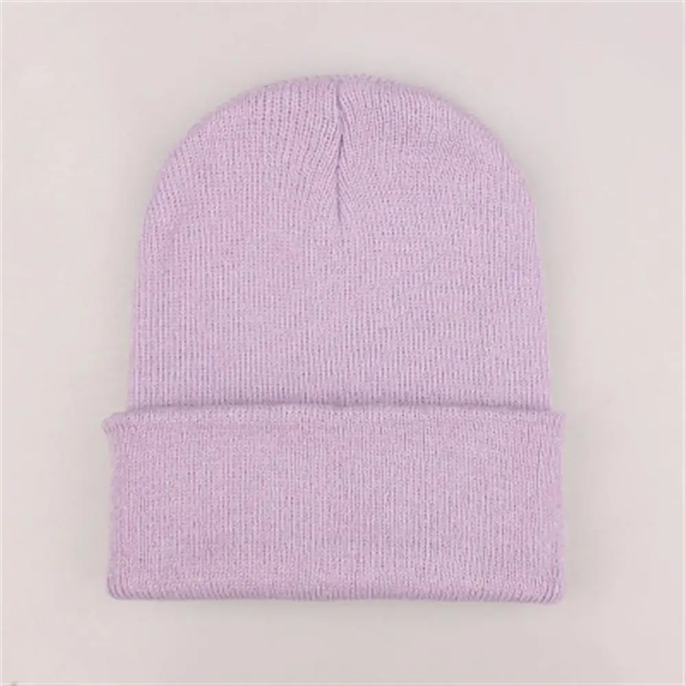 Популярные зимние женские шапочки, вязаные однотонные милые шапки для девочек, осенняя Женская Шапка-бини, теплые шапки, повседневная женская шапка - Цвет: Purple