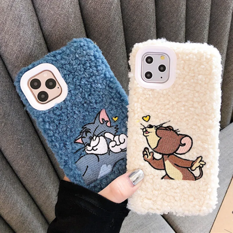 

Winter Embroidery Push Phone Case for Iphone 11 Pro Max case Cartoon Cat Soft tpu Cover for Iphone Xr Xs Max X 6 7 8 Plus Coque