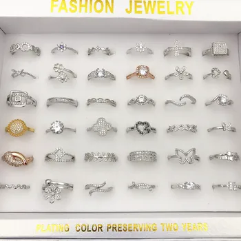 

36 Pcs/lot fashion women silver color alloy ring lot cheap jewelry wholesale ring Set